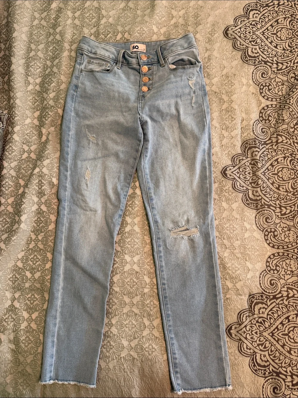 SO Light Blue Distressed Kids Jeans with Button Fly